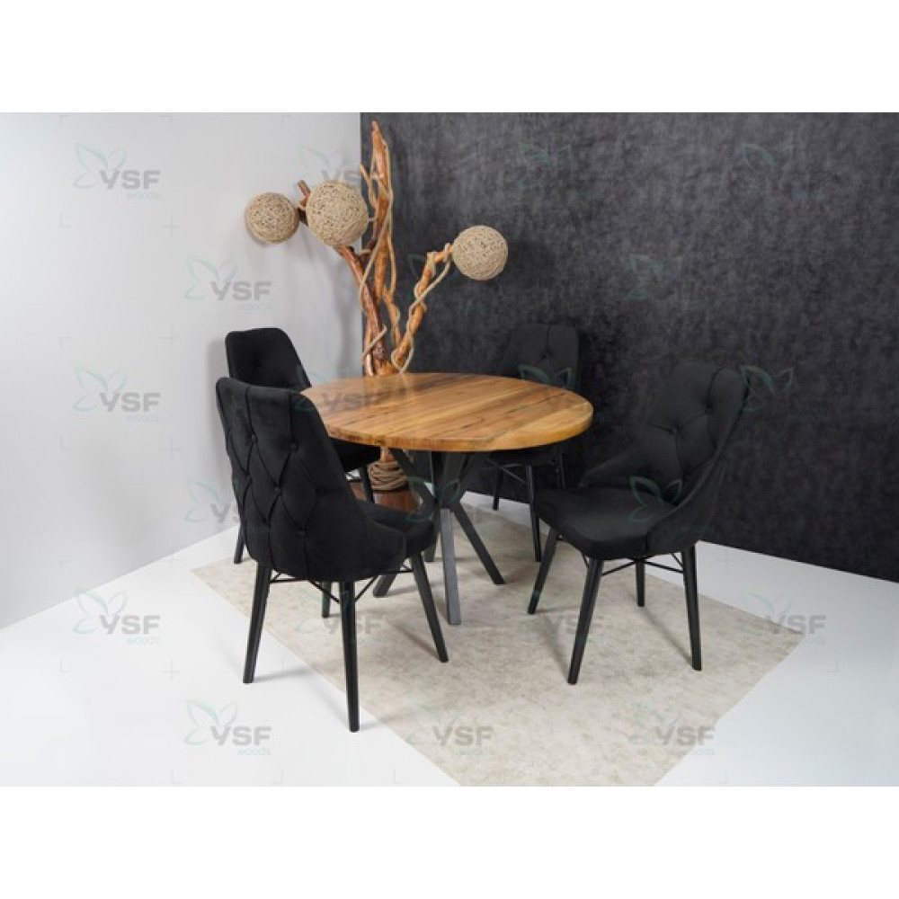 Ysf Woods Ahşap Ceviz Masa Takımı /lüks 4 Lü Sandalye /papel Sandalye Takımı /şato Düğmeli Sandalye Takımı - Siyah - 4 Sandalye Masa - Sandalye Seti / Takımı Fiyatı