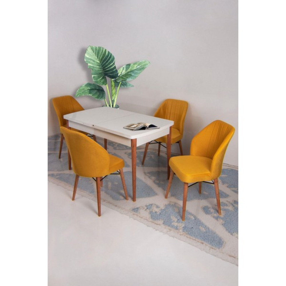Ysf Woods Kartanesi Serisi Mdf Masa Takımı/ 4 Sandalye 1 Masa /Mutfak Sandalye Takımı /Açılır Kapanır - Sarı Masa - Sandalye Seti / Takımı Fiyatı
