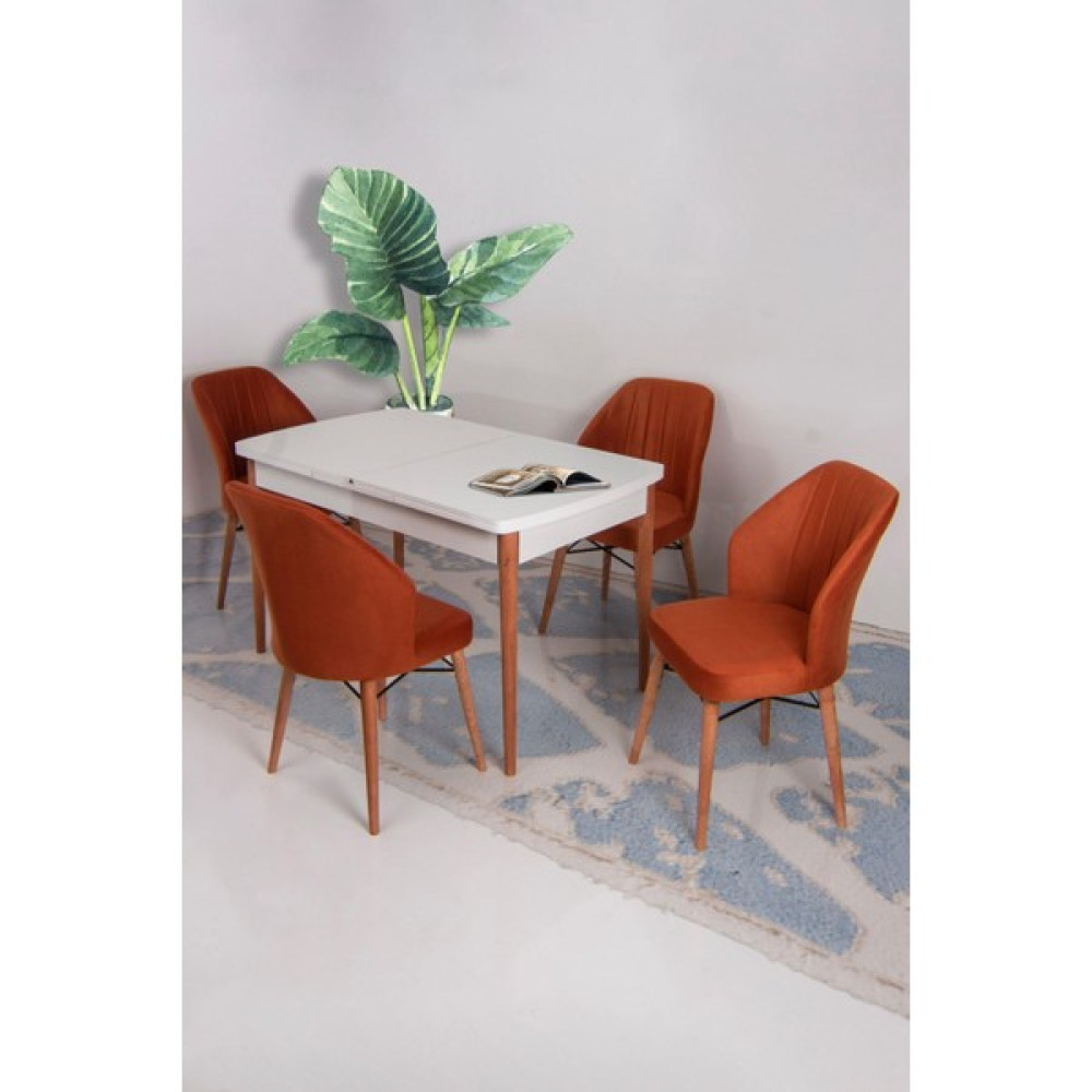 Ysf Woods Kartanesi Serisi Mdf Masa Takımı/ 4 Sandalye 1 Masa /Mutfak Sandalye Takımı /Açılır Kapanır - Turuncu Masa - Sandalye Seti / Takımı Fiyatı