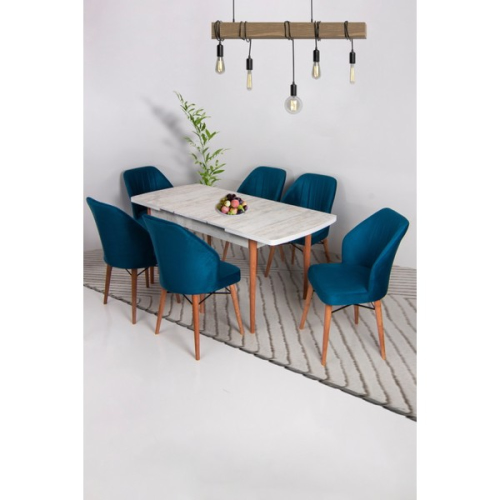 Ysf Woods Orman Ürünleri 6'lı Sandalye ve Masa Takımı/mdf(Açılır-Kapanır) / Mutfak Sandalye Takımı-Sandalye Yemek /lüks Sandalye - Petrol Mavisi Masa - Sandalye Seti / Takımı Fiyatı