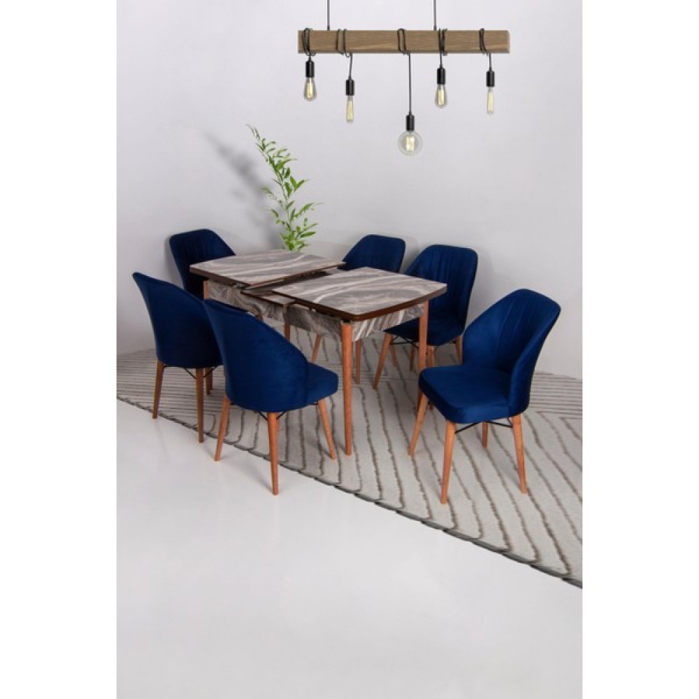 Ysf Woods Venüs Serisi Mdf Masa Takımı/ 6 Sandalye 1 Masa /Mutfak Sandalye Takımı /Açılır Kapanır - Mavi Masa - Sandalye Seti / Takımı Fiyatı