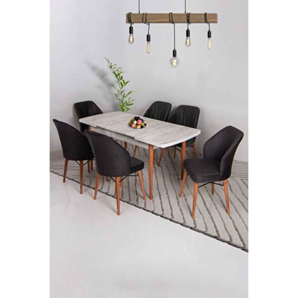 Ysf Woods Ysf Orman Ürünleri 6'lı Sandalye ve Masa Takımı Mdf Açılır-Kapanır Mutfak Sandalye Takımı - Antrasit Masa - Sandalye Seti / Takımı Fiyatı