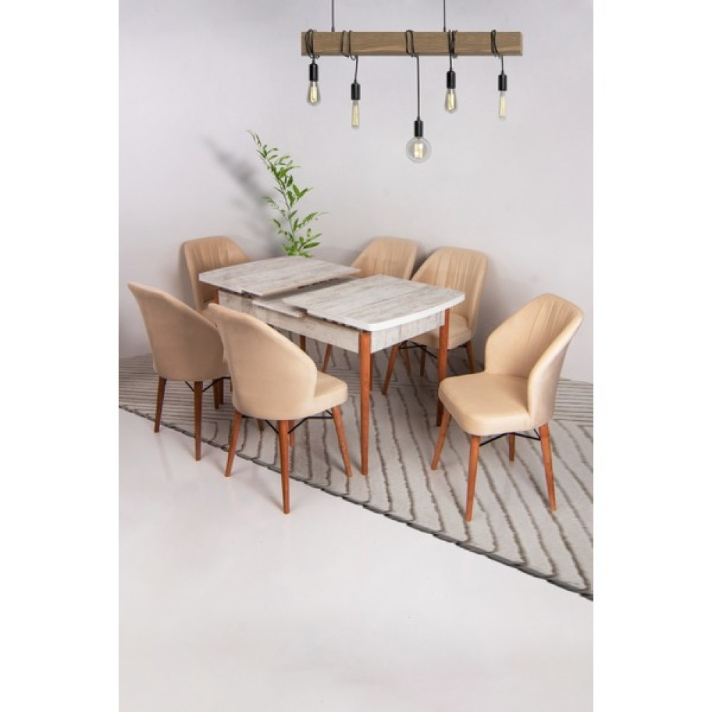 Ysf Woods Ysf Orman Ürünleri 6'lı Sandalye ve Masa Takımı Mdf Açılır-Kapanır Mutfak Sandalye Takımı - Krem Masa - Sandalye Seti / Takımı Fiyatı