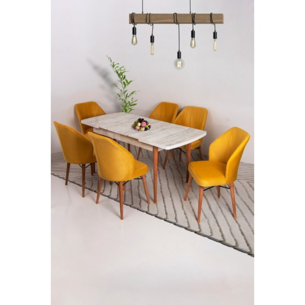 Ysf Woods Ysf Orman Ürünleri 6'lı Sandalye ve Masa Takımı Mdf Açılır-Kapanır Mutfak Sandalye Takımı - Sarı Masa - Sandalye Seti / Takımı Fiyatı