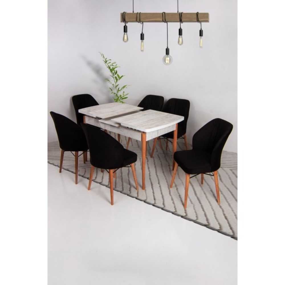 Ysf Woods Ysf Orman Ürünleri 6'lı Sandalye ve Masa Takımı Mdf Açılır-Kapanır Mutfak Sandalye Takımı - Siyah Masa - Sandalye Seti / Takımı Fiyatı