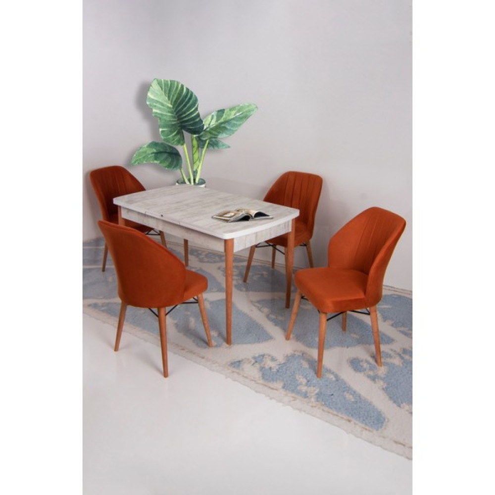 Ysf Woods Ysf Orman Ürünleri 6'lı Sandalye ve Masa Takımı Mdf Açılır-Kapanır Mutfak Sandalye Takımı - Turuncu Masa - Sandalye Seti / Takımı Fiyatı