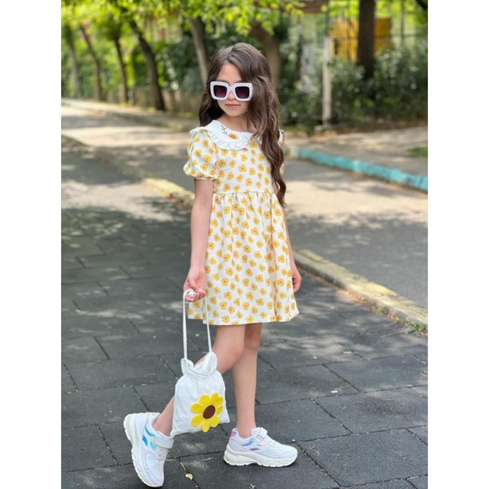 Ysfer Butik Kız Çocuk Papatya Desenli Elbise Çanta Hediye Kız Çocuk Elbise Fiyatı