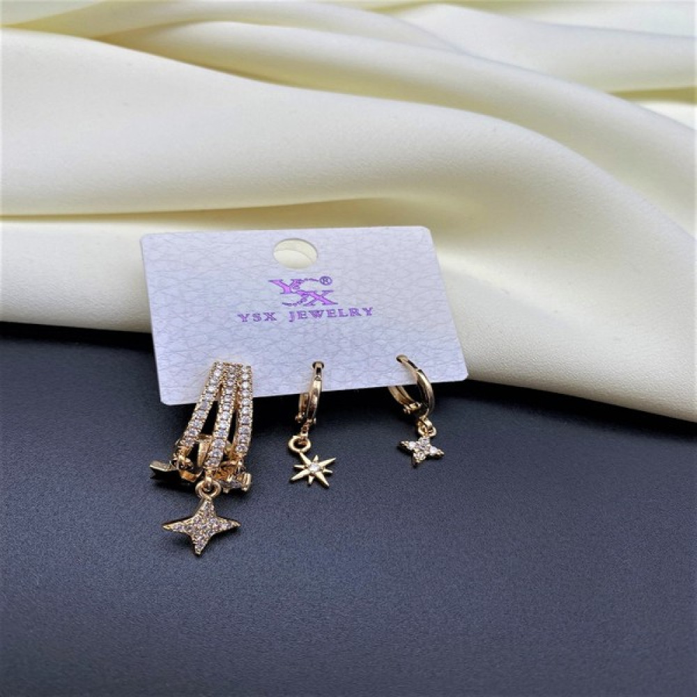 Ysx Jewelry Yıldızdetaylı3'lühalka Set Küpe - Rose Gold Bijuteri Küpe Fiyatı