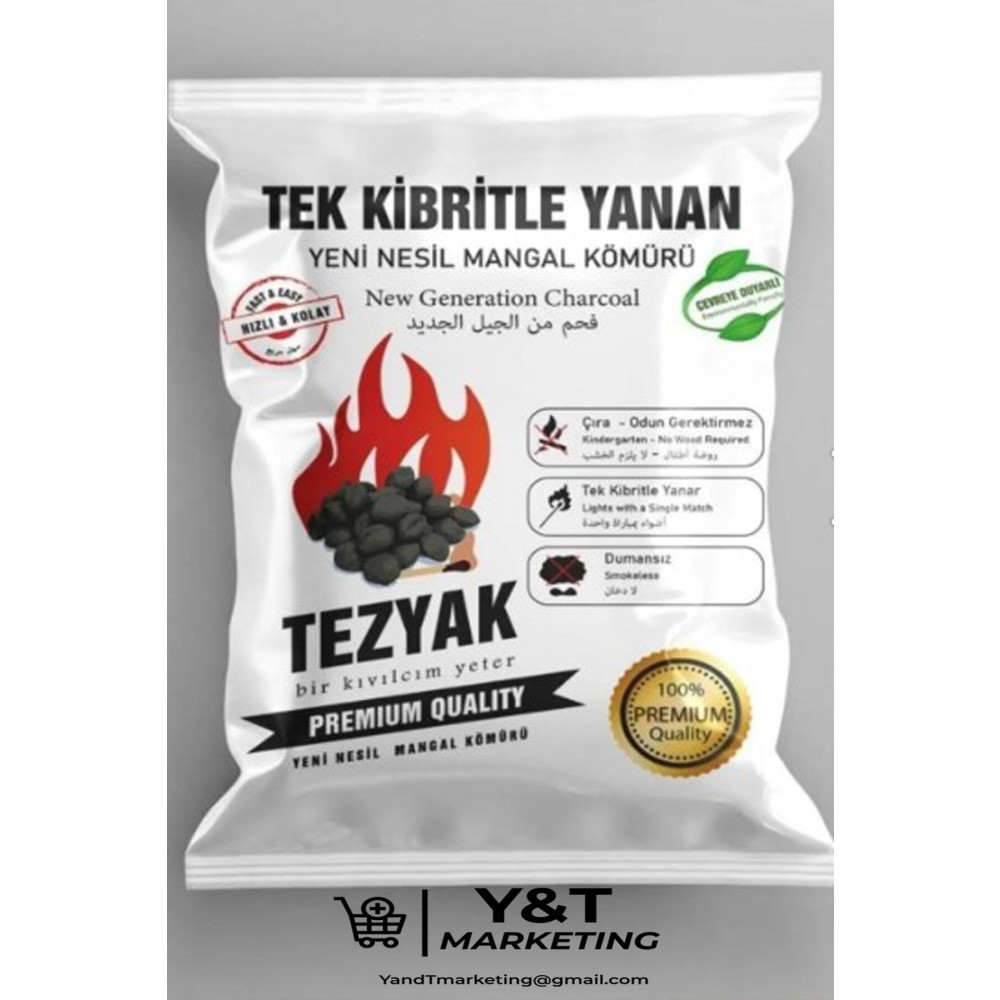YT MARKETING Tezyak Tek Kibritle Yanan Yeni Nesil Mangal Kömürü Tezyak Duman Is Kokuya Son Çevre Dostu 2 Kg Mangal & Barbekü Malzemeleri Fiyatı
