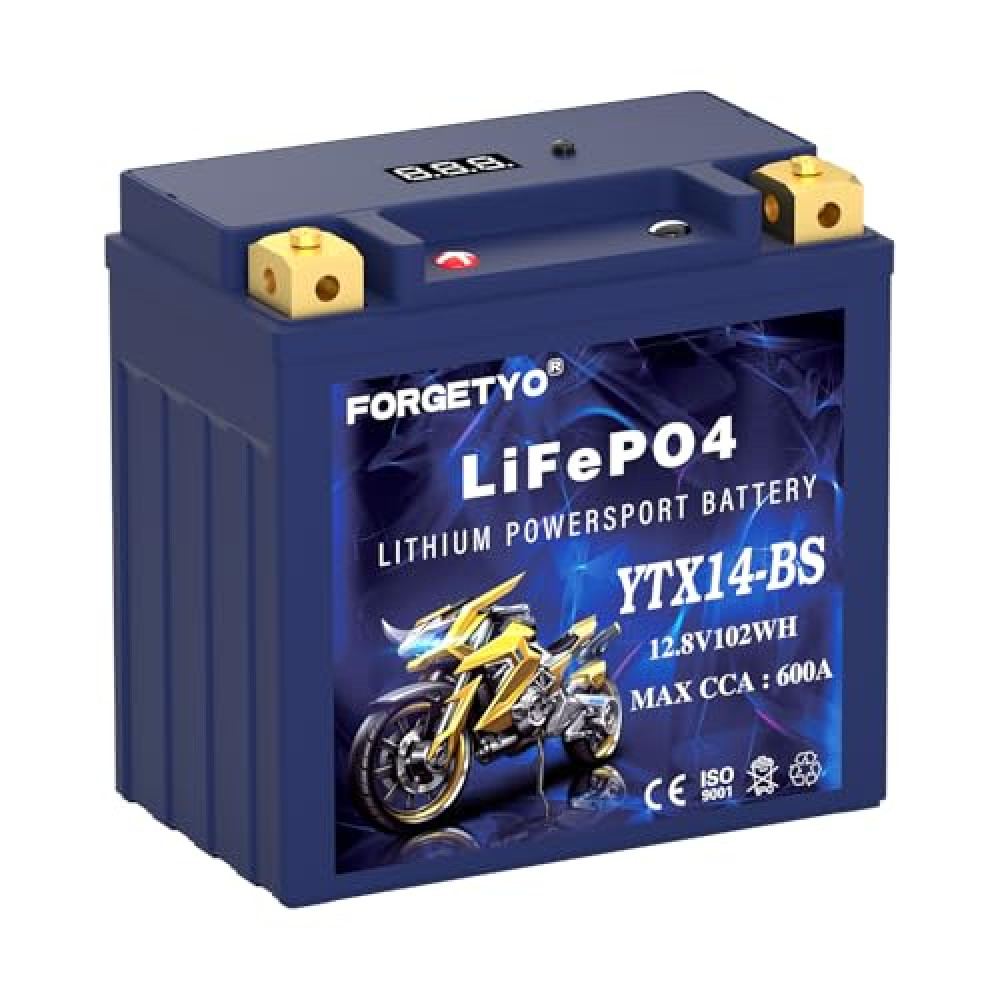 YTX14-BS Lithium Motorcycle Battery, ATV Battery 12V 8AH 600CCA Compatible with Yamaha scooter snowmobile Jet Ski, Scooter, PWC & More