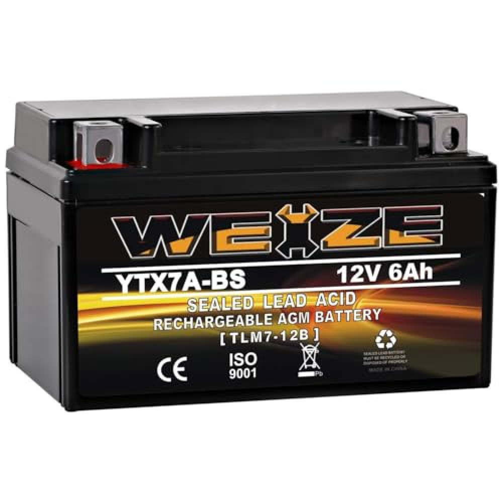 YTX7A-BS Sealed AGM Maintenance Free Motorcycle Battery, 12 Volt 6 AH, 140 CCA Scooter Battery