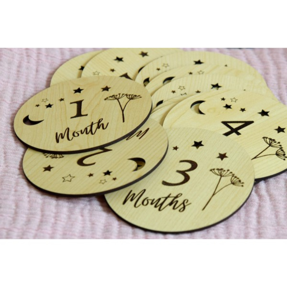 Yubamar Aylık Ahşap Bebek Anı Kartı, Bebek Fotoğraf Kartları, Bebek Çekim Kart Seti, Wooden Milestone Cards - Renkli Bebek Kapı Süsü Fiyatı