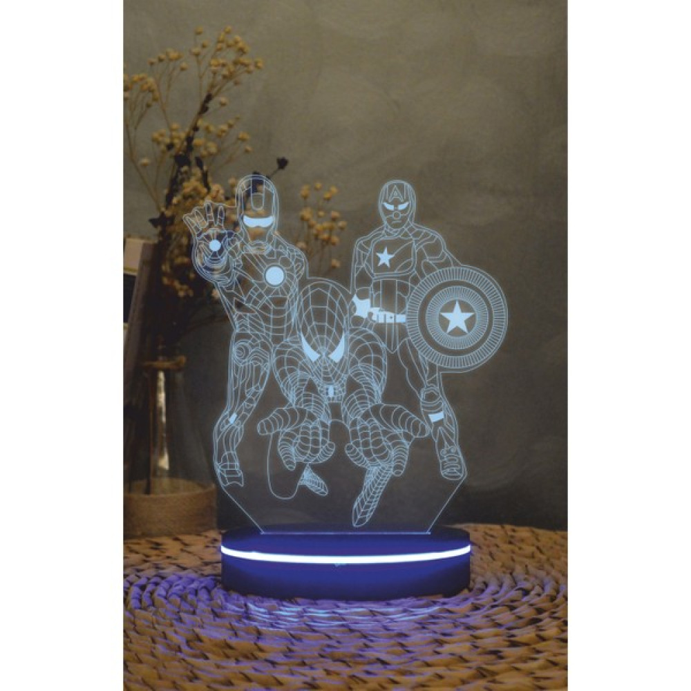 Yubi Design Captan Amerika, Spiderman, Iron Man, Marvel - 3 Boyutlu Led Lamba 16 Renk Dekoratif Gece Lambası 3d Elektrik ve Aydınlatma Fiyatı