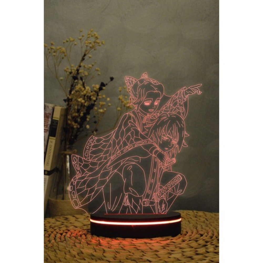 Yubi Design Giyu Tomioka Ve Shinobu Kocho Demon Slayer - 3 Boyutlu 16 Renk Dekoratif Gece Lambası 3d Elektrik ve Aydınlatma Fiyatı