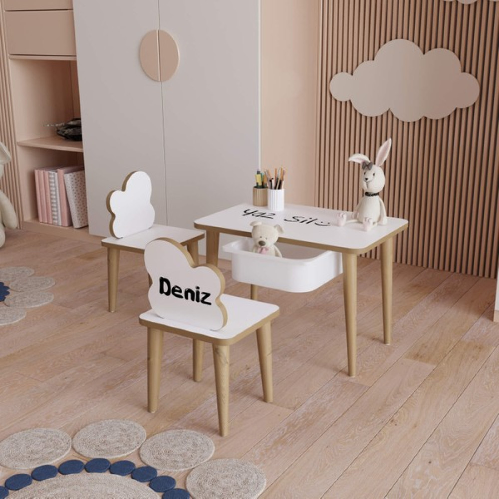 Yüceer Home Çocuk Aktivite Çekmeceli Masa ve Çift Sandalye Yaz Sil Oyun Etkinlik Çalışma Masası Montessori 1 Masa 2 Sandalye - Beyaz Bebek Odası Tekstili Fiyatı