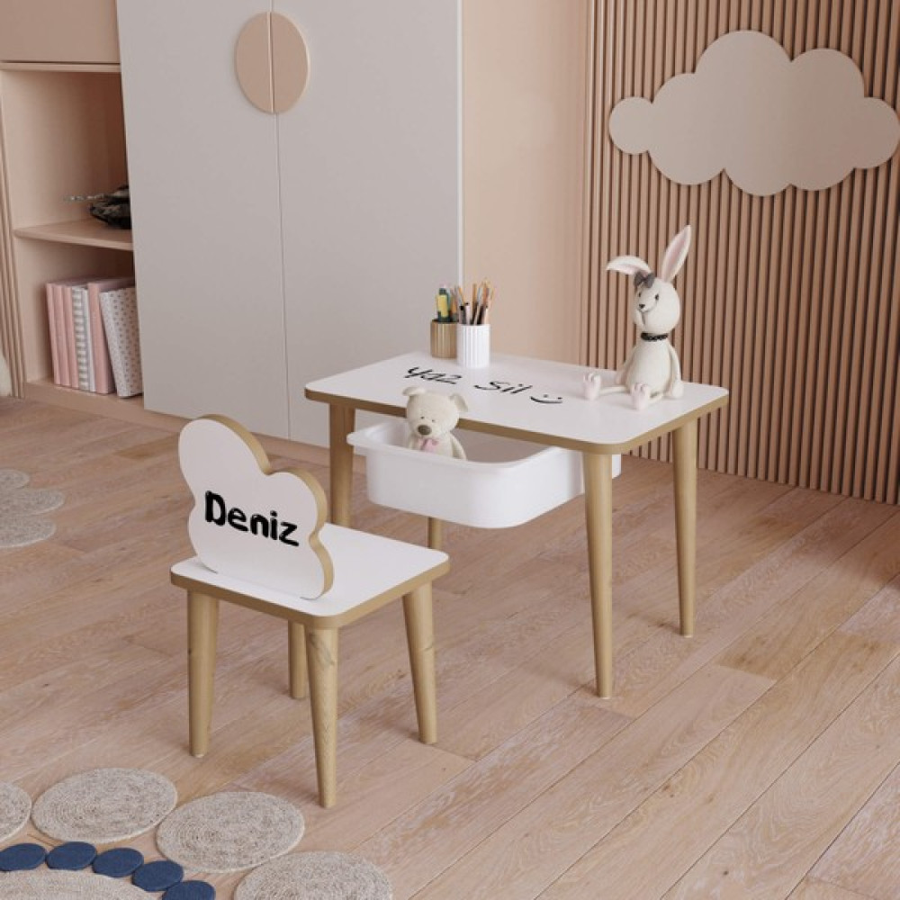 Yüceer Home Çocuk Aktivite Çekmeceli Masa ve Sandalye Yaz Sil Oyun Etkinlik Çalışma Masası Montessori 1 Masa 1 Sandalye - Beyaz Bebek Odası Tekstili Fiyatı