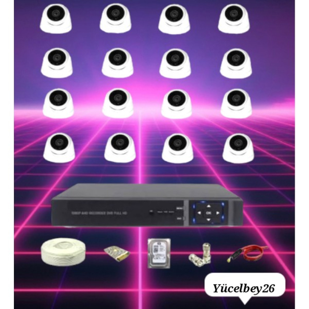 Yücelbey26 16 Kameralı Set 5 Mp Sony Lens Gece Görüşlü Renklı Hd Otomatik Sensörlü Cepte Izleme Yüksek Çözümlü Yüz Tanımalı Hareket Algılama Güvenlik Kameraları Fiyatı