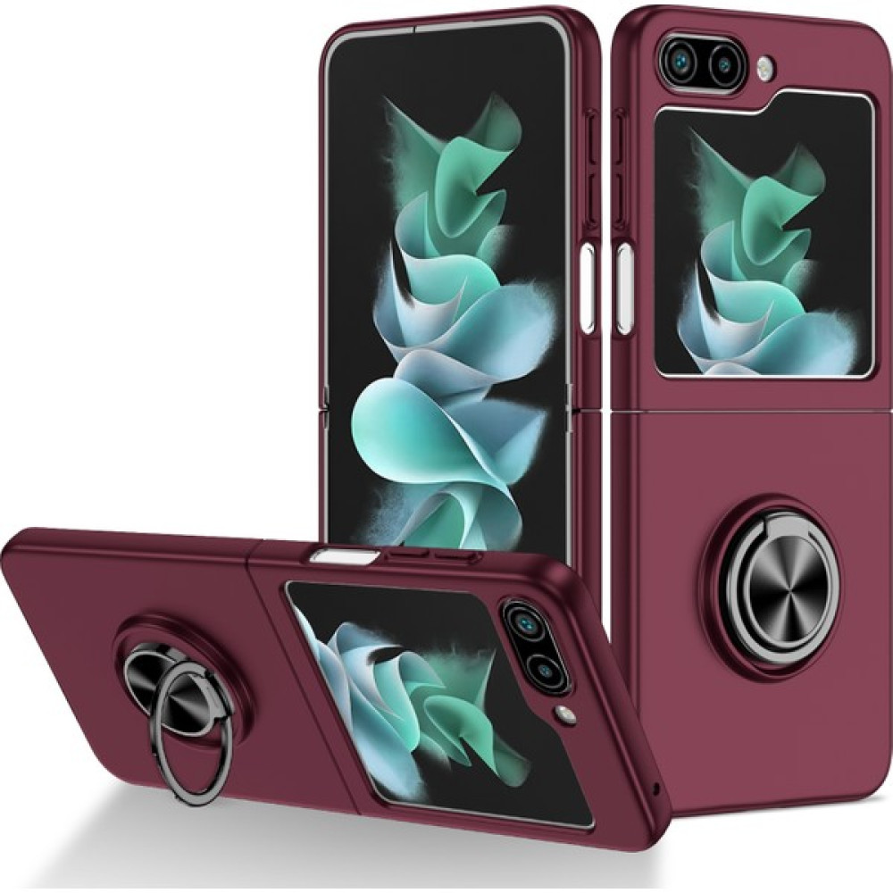 Yue Store Samsung Galaxy Z Flip5 5g Için Zırh Yüzük Tutucu Telefon Kılıfı - Koyu Kırmızı (Yurt Dışından) - Bordo Cep Telefonu Kılıfı Fiyatı