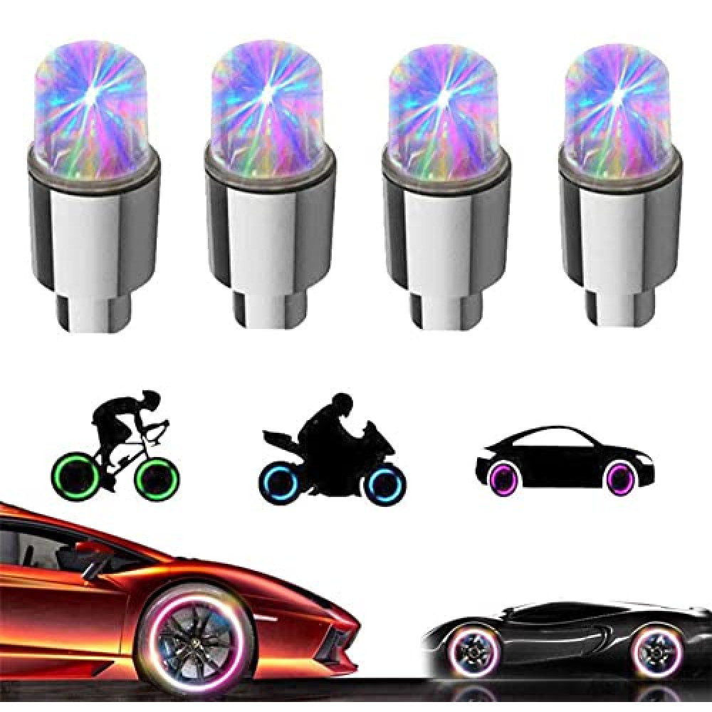 YUERWOVER 4 Pack LED Valve Stem Caps Lights for Car Tires Wheel Assemblies Light up Air Neon Bicycle Motorcycle Tyre Bike Truck Golf Cart for Kids Men Women(Colorful)