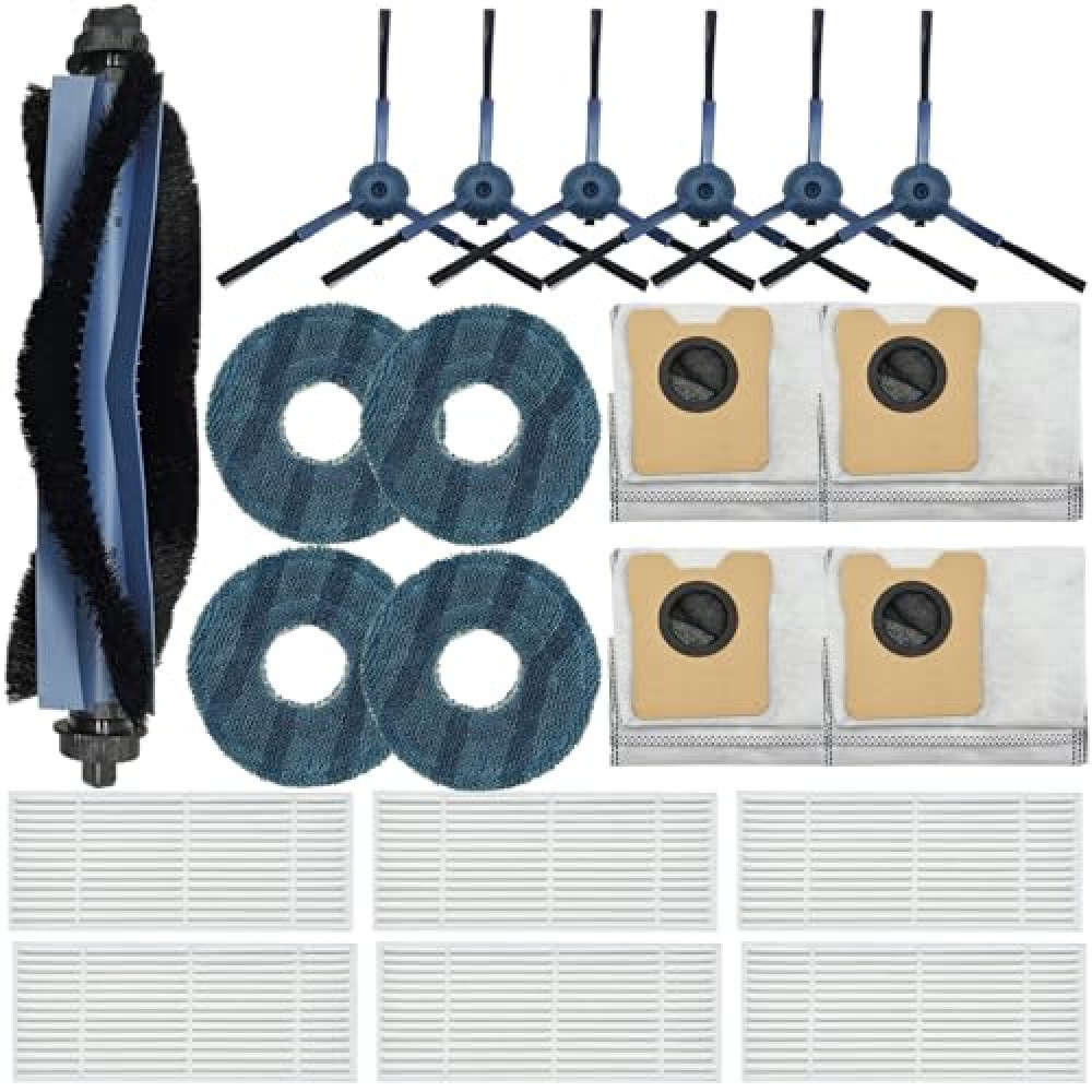 YUJINRU 21 Pack Replacement Parts Accessories Kit Compatible with Eufy C20 Omni Robot Vacuum Cleaner 1 Roller Brush,6 Side Brushes,6 Hepa Filters,4 Mop Pad,4 Dust Bags