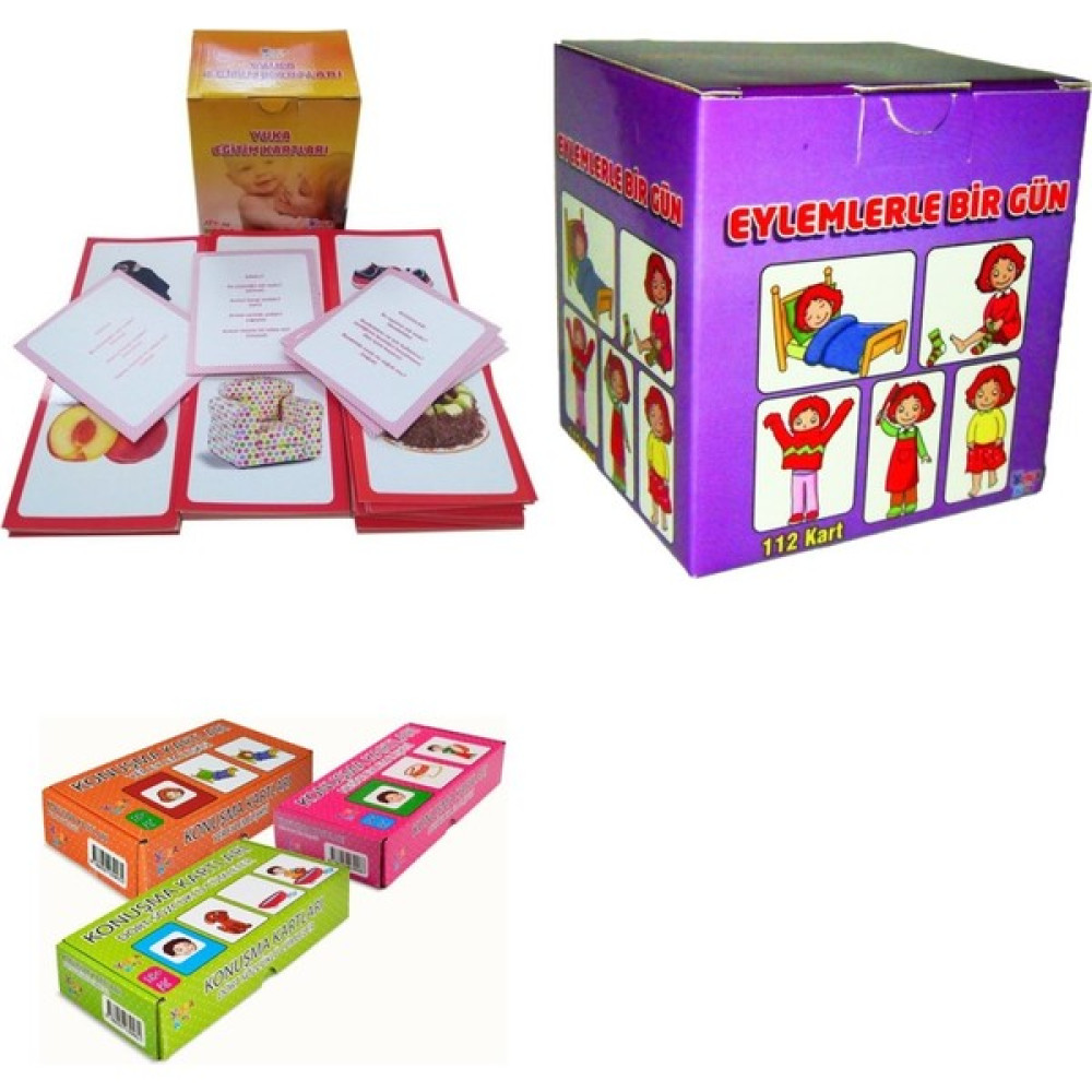 Yuka Eğitim Kartları, Eylemlerle Birgün, Konuşma Kartları ( 3 Lü Set) Toplam 5 Set Zihinsel Gelişim Kitapları Fiyatı
