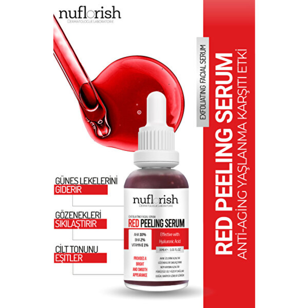 Yüksek Eksfoliasyon Sağlayan Yenileyici Red Peeling Serum Anti Aging Vegan Aha 10% Bha 10% 30 ml Anti-Aging / Yaşlanma Karşıtı Fiyatı