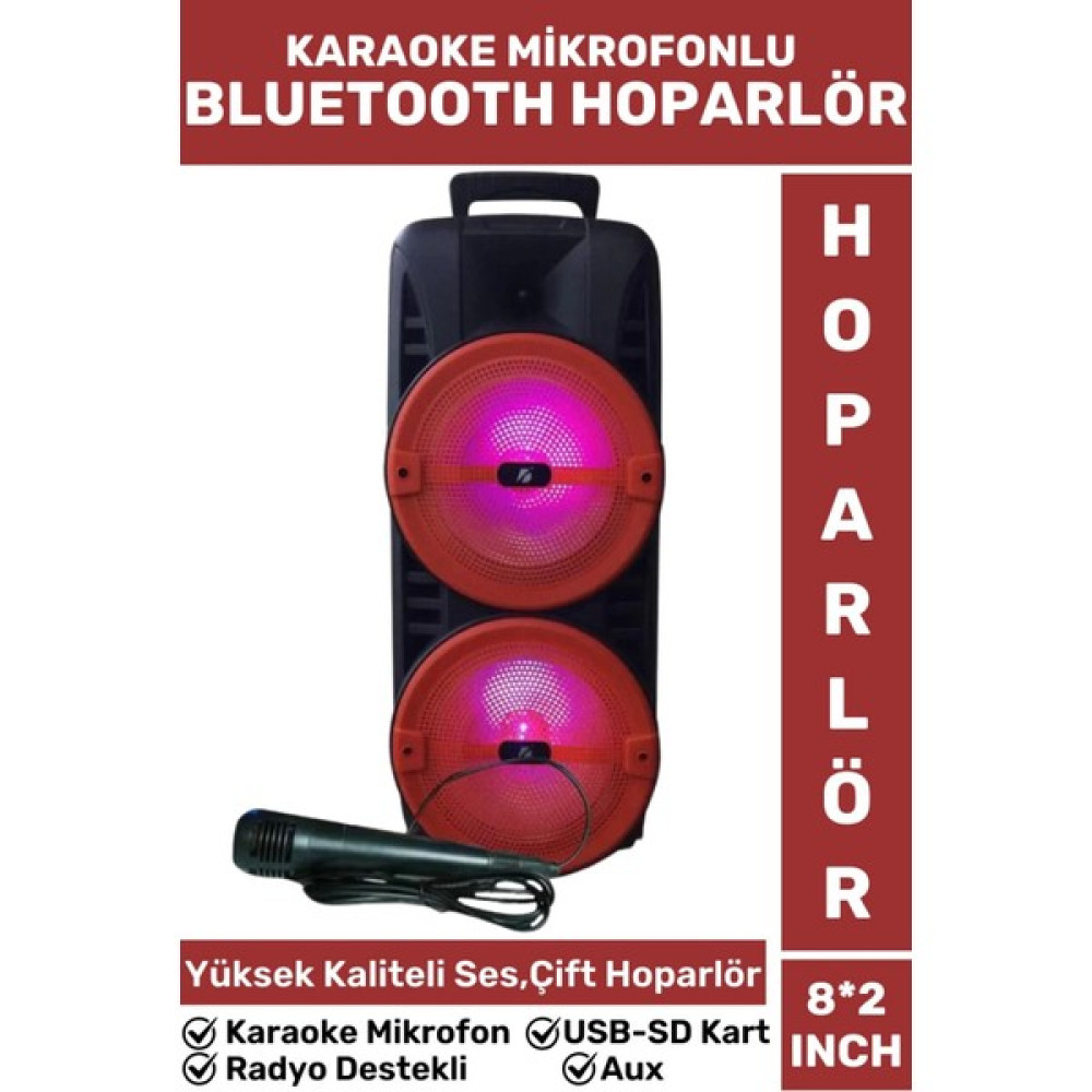 Yüksek Sesli Dj Bass Aux USB Sf Kart Giriş Radyo Destek Karaoke Mikrofon 8*2 Inch Bluetooth Hoparlör Oto Boyaları Fiyatı