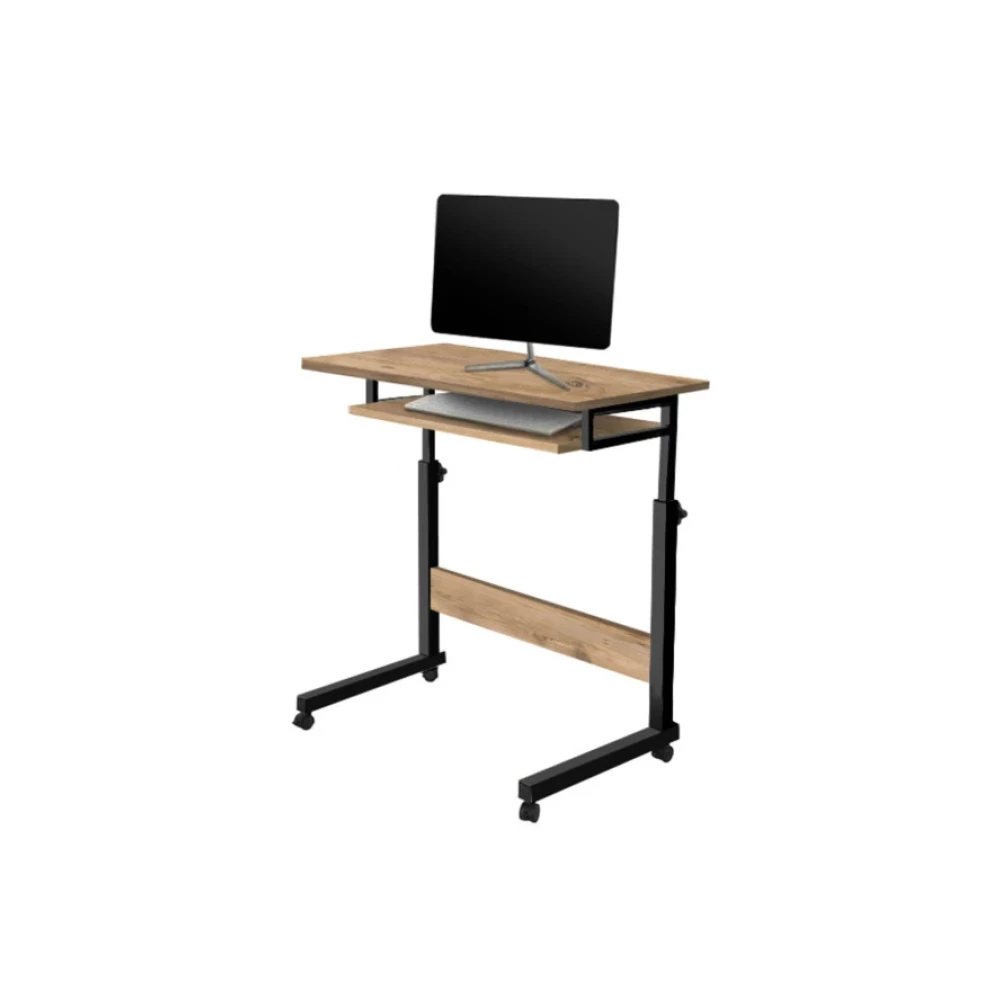 Yukseklik Ayarli Ve Klavyelikli Laptop Sehpasi - Atlantik Cam 70X40 (Frenli Tekerli) Mobilya & Dekorasyon Fiyatı
