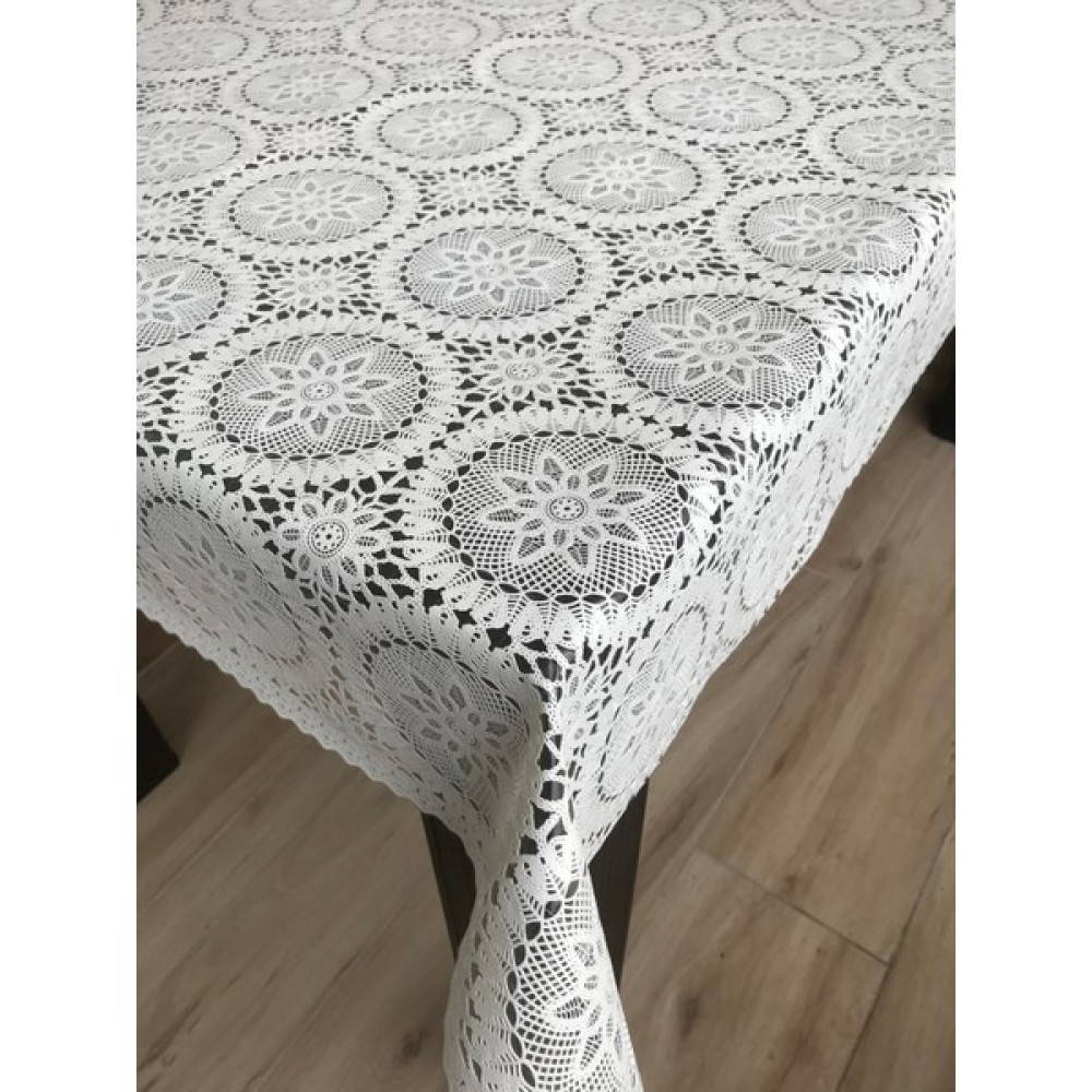 Yüksel Halı Mefruşat Dantel Görünümlü Şeffaf Kaplamalı Pvc Masa Örtüsü - Açık Krem - 140 x 180 cm Masa Örtüsü Fiyatı