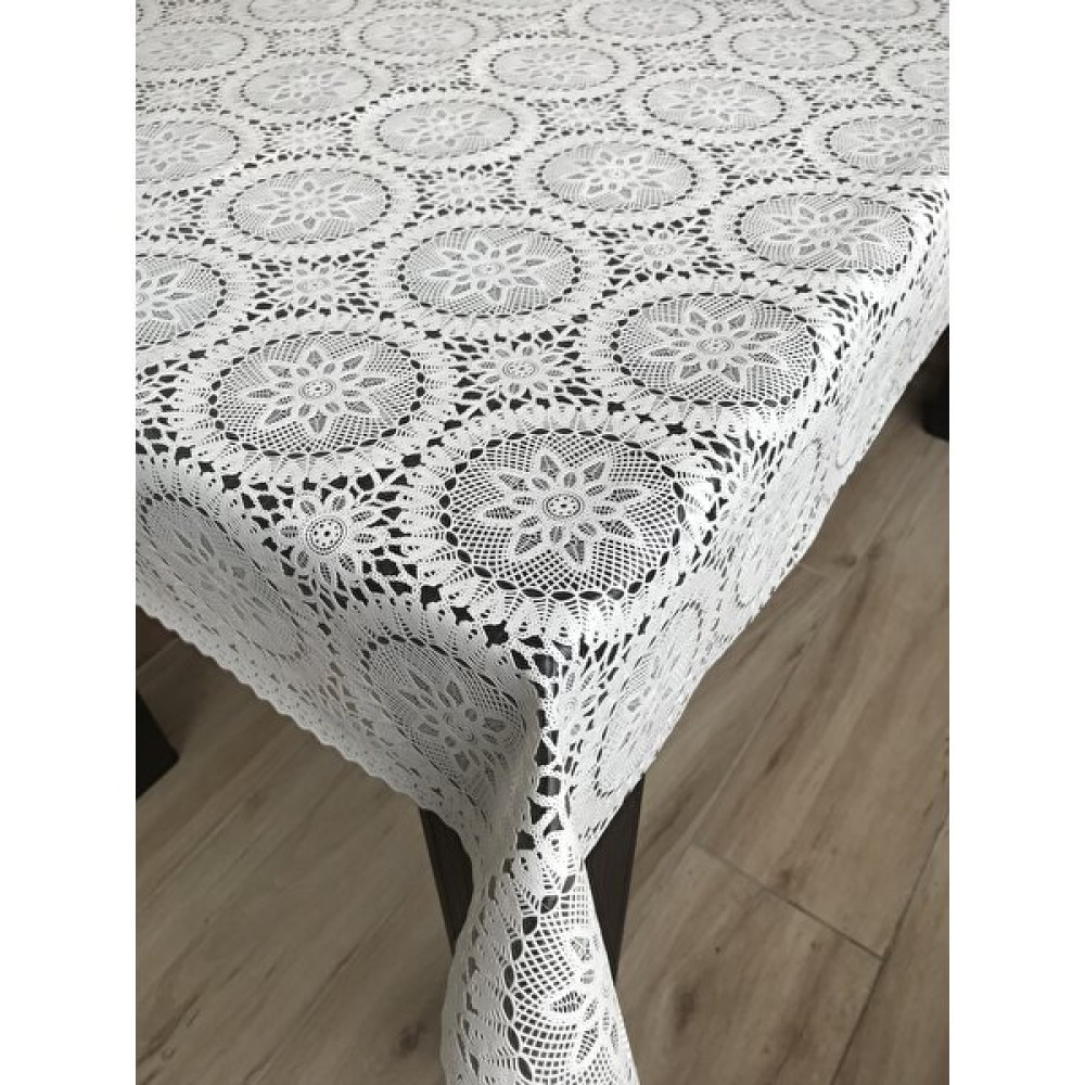 Yüksel Halı Mefruşat Dantel Görünümlü Şeffaf Kaplamalı Pvc Masa Örtüsü Beyaz - 140 x 180 cm Masa Örtüsü Fiyatı