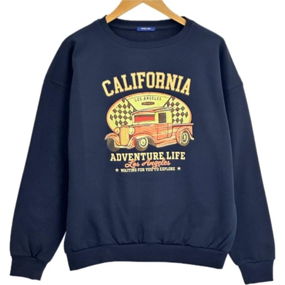 Yüksel Işık Calıfornıa Sırt Baskılı - Bisiklet Yaka - Unısex - Oversıze - Lacivert Renk - Sweatshırt Erkek Sweatshirt Fiyatı
