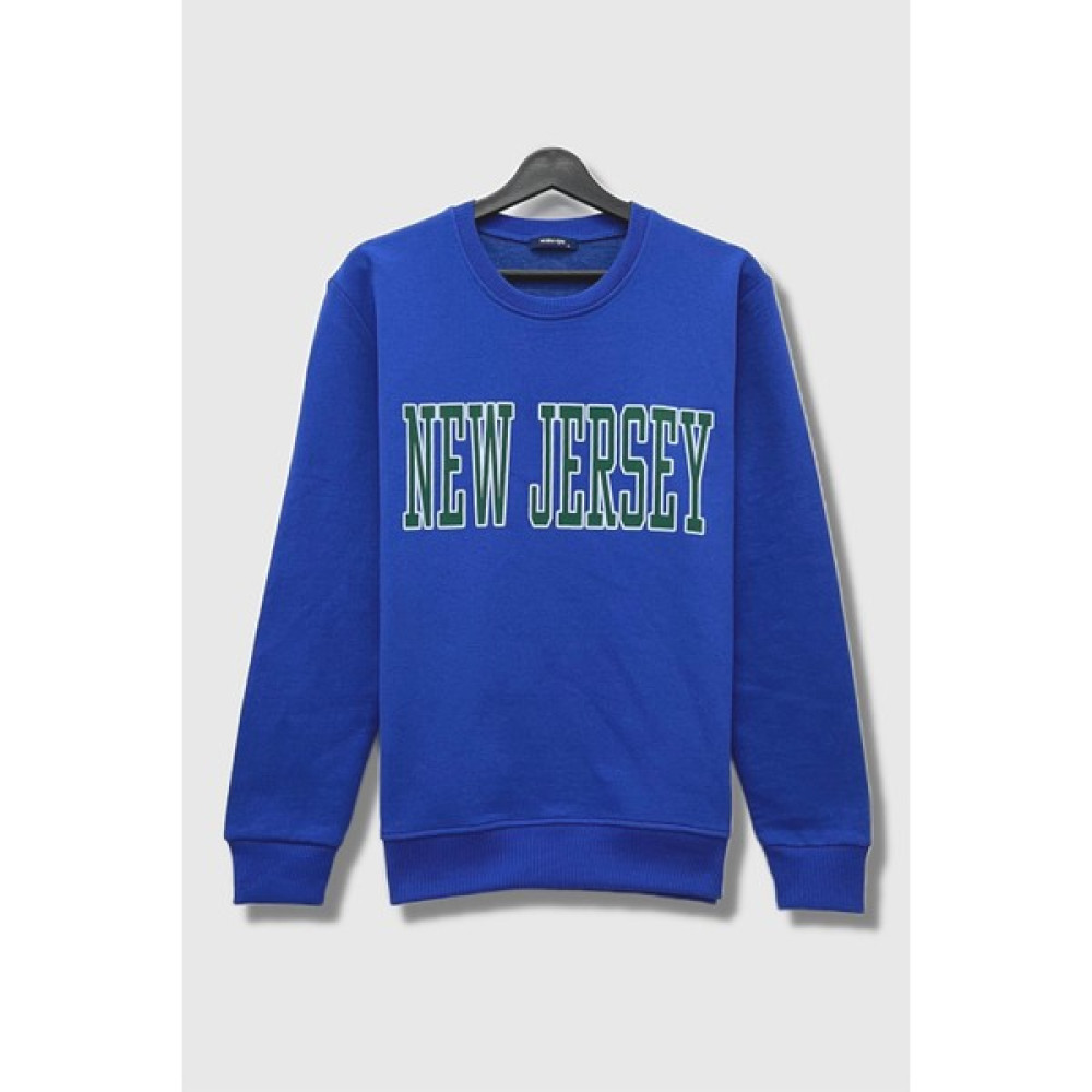 Yüksel Işık New Jersey Baskılı - Bisiklet Yaka - Saks Mavisi Renk - Sweatshırt Erkek Sweatshirt Fiyatı