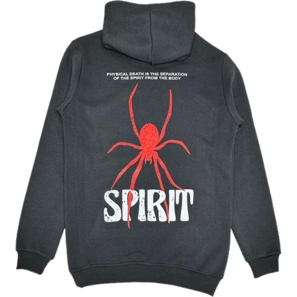 Yüksel Işık - Örümcek Kırmızı Baskılı - 3 İplik - Şardonlu - Kapüşonlu - Kanguru Cepli - Unısex - Antrasit Renk - Sweatshırt Erkek Sweatshirt Fiyatı