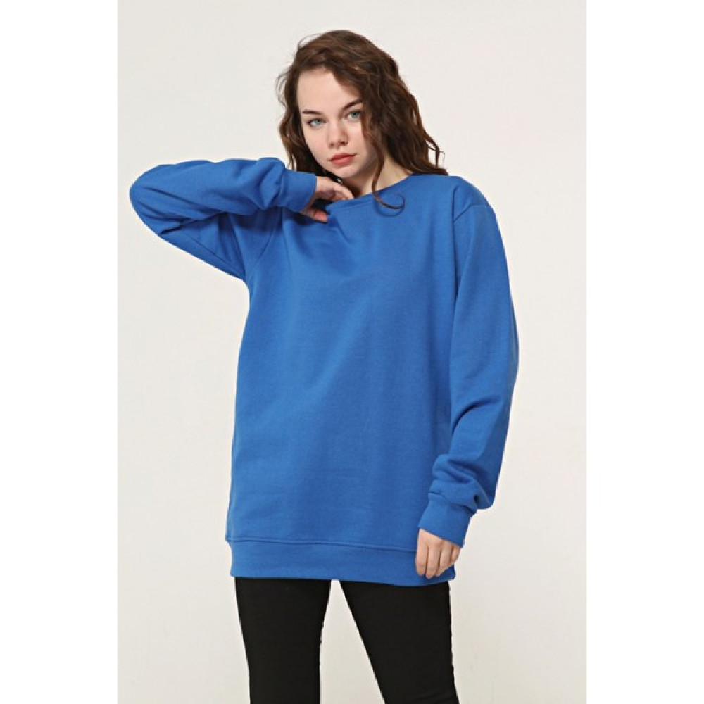 Yüksel Işık Sweatshirt Mavi Bisiklet Yaka Unisex Düz Bayan Sweatshirt Fiyatı