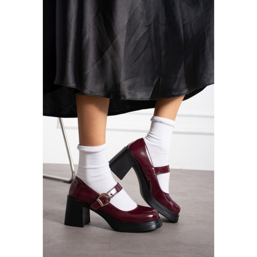 Yula Fashion Shoes Clara Kadın Mary Jane Topuklu Ayakkabı-Bordo Topuklu Ayakkabı Fiyatı
