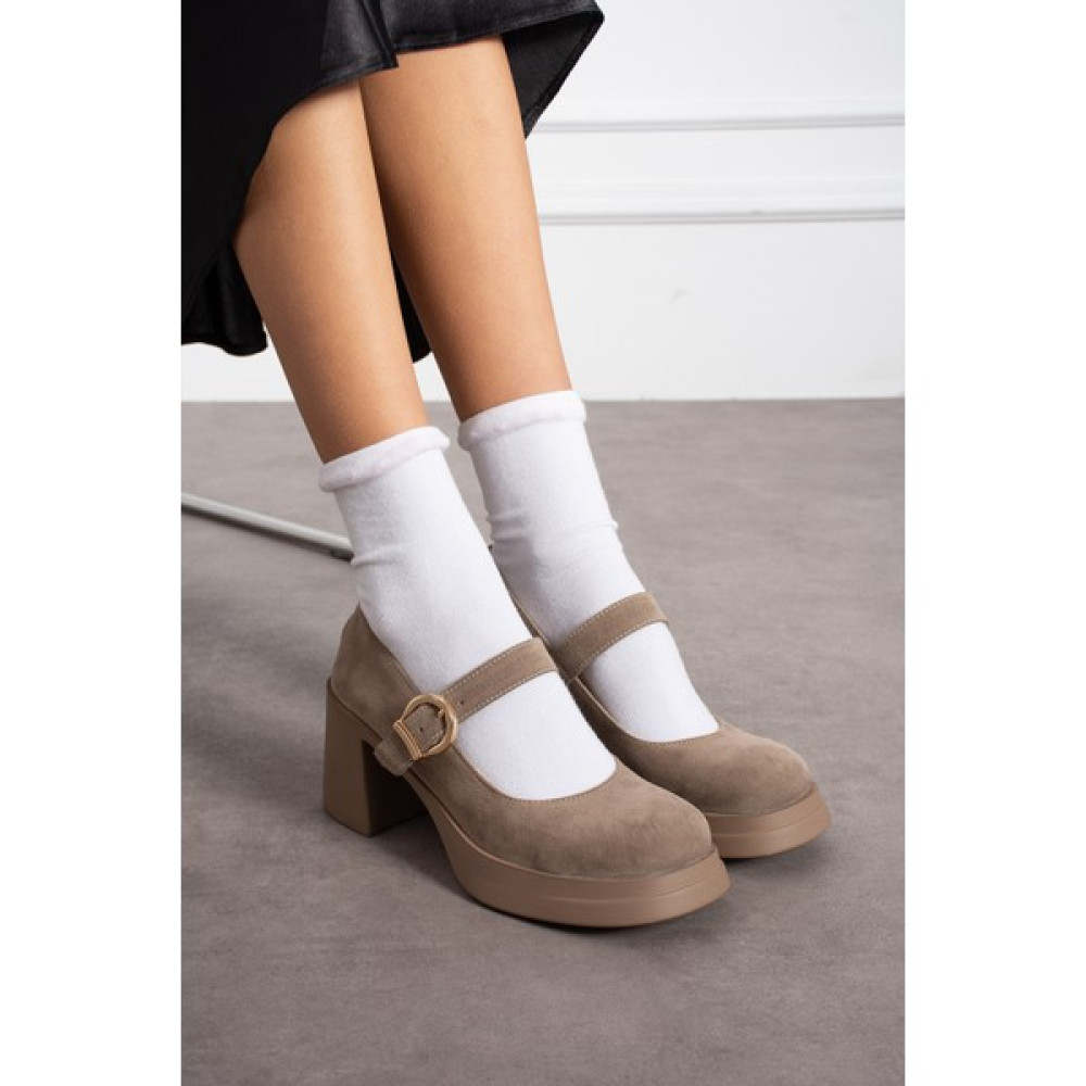 Yula Fashion Shoes Clara Kadın Mary Jane Topuklu Ayakkabı-Vizon Topuklu Ayakkabı Fiyatı