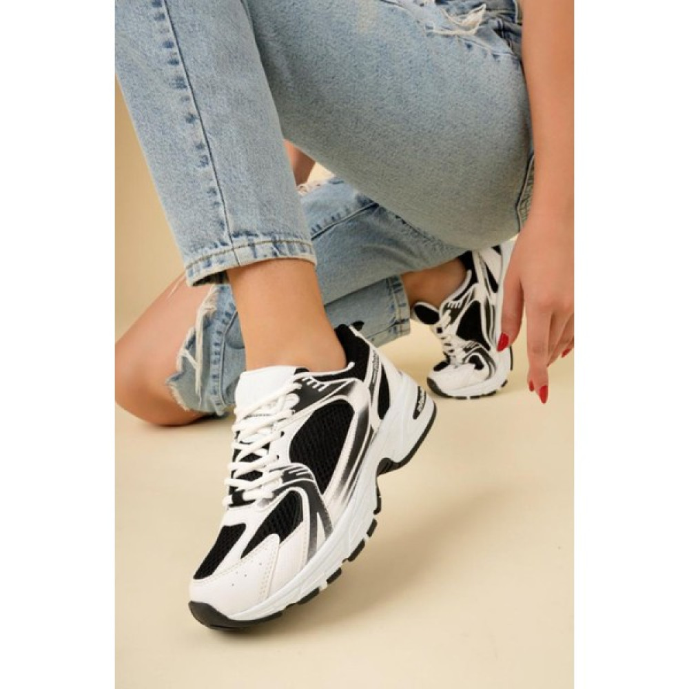 Yula Fashion Shoes Robert Siyah Beyaz Rahat Taban Günlük Bağcıklı Spor Ayakkabı Sneaker Spor Ayakkabı Fiyatı