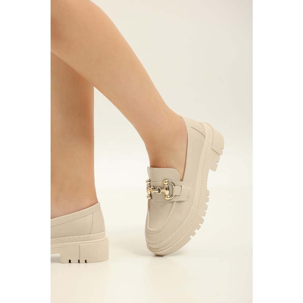 Yula Fashion Shoes Togga Kadın Günlük Kullanım Tokalı Loafer -Bej Cilt Diğer Fiyatı