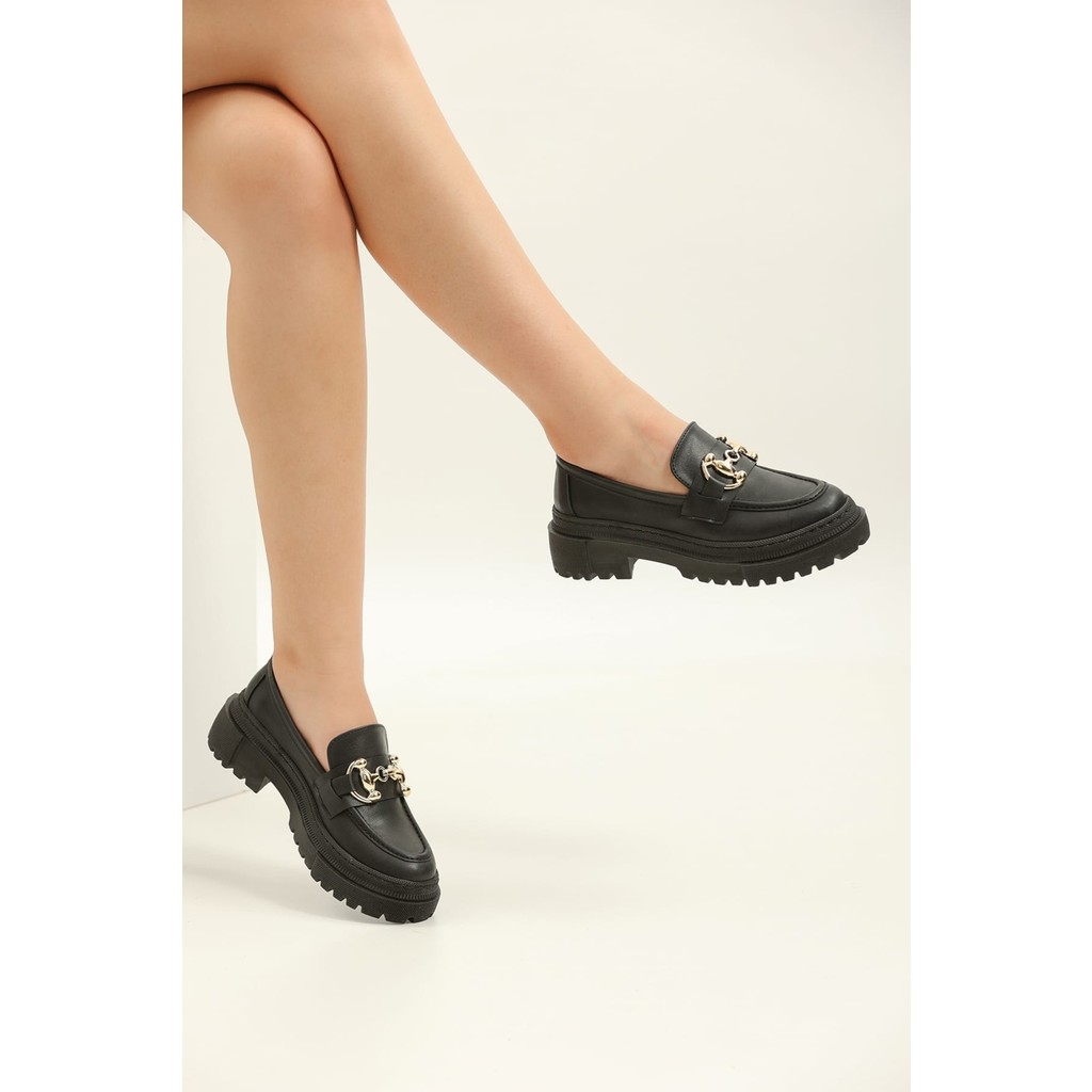 Yula Fashion Shoes Togga Kadın Günlük Kullanım Tokalı Loafer -Siyah Cilt Diğer Fiyatı