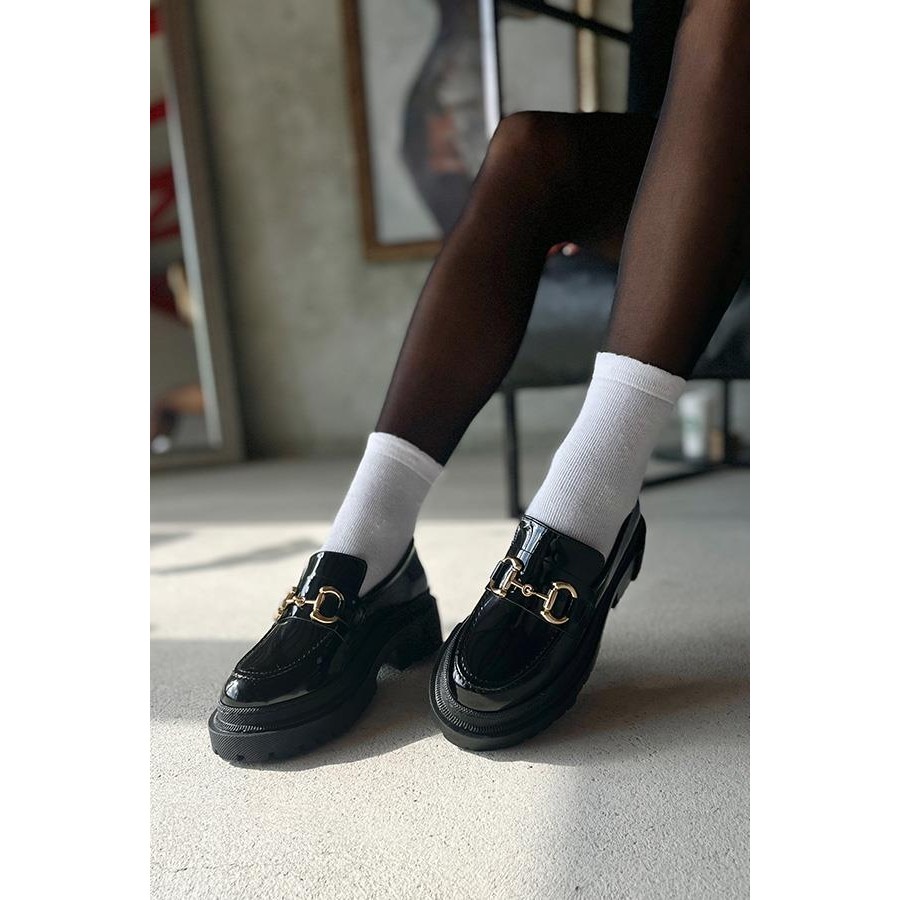 Yula Fashion Shoes Togga Kadın Günlük Kullanım Tokalı Loafer -Siyah Rugan Diğer Fiyatı