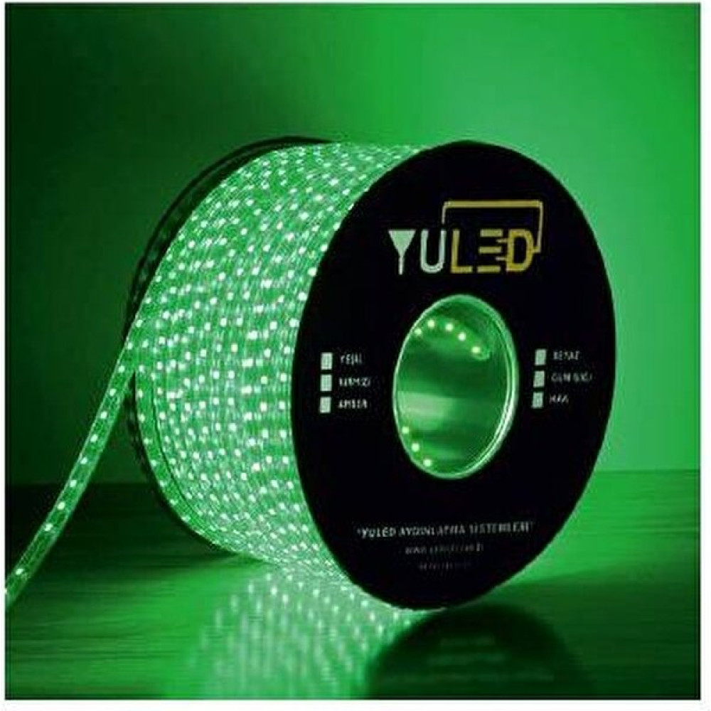 Yuled 220V Silikonlu Yapışkanlı 10 cm Kesimli Hortum Şerit LED 5 Metre Yeşil+Güç Fişi Led Aydınlatmalar Fiyatı