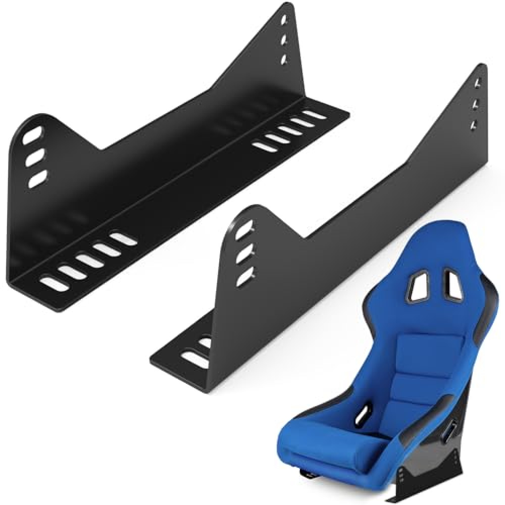 Yuleimy Universal Bucket Seat Mounting Bracket Kit (2-Pack) - Heavy Duty L-Shape Side Mount Brackets for FRP/Carbon Fiber Racing Seats, Black Powder Coated with Anti-Rust Technology