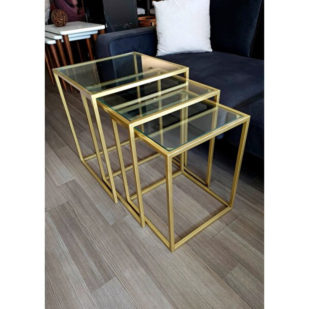 Yulu Athena 3'lü Kare Gold Metal Zigon Sehpa Zigon Sehpa Fiyatı