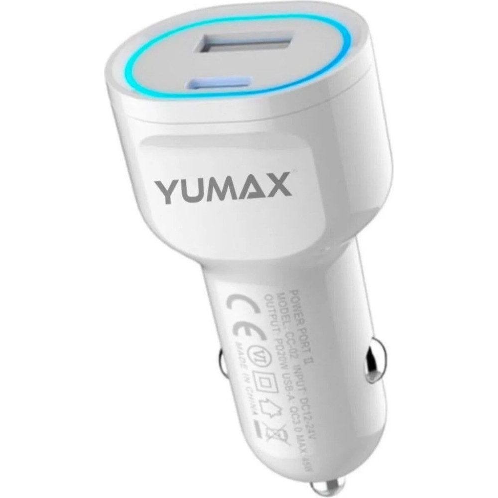 Yumax Süper Hızlı Şarj LED Işıklı Dual USB Araç Şarj Başlığı | 55W Turbo Uyumlu - BEYAZ Cep Telefonu Şarj Cihazı Fiyatı