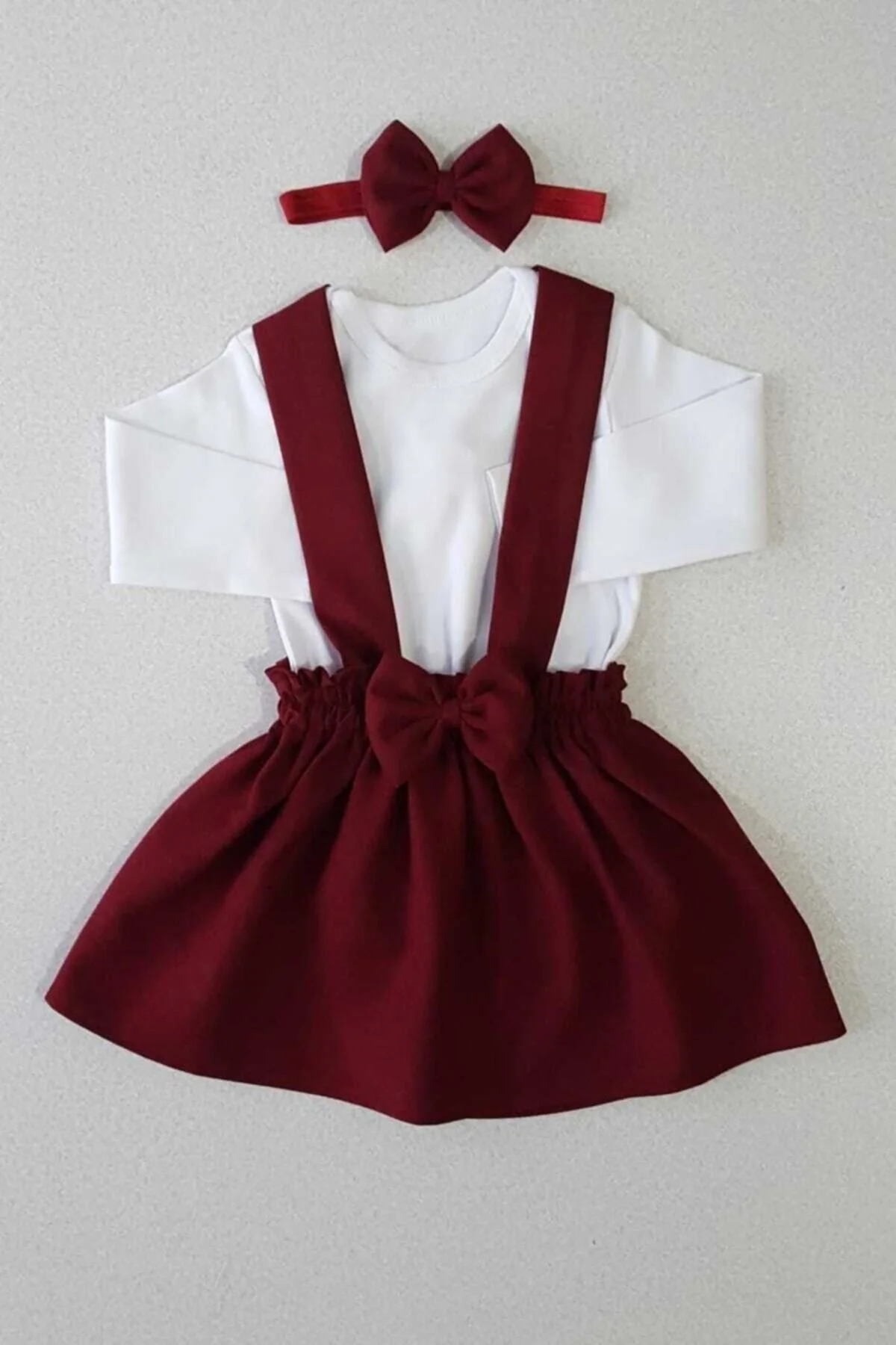 Yumurcak Bordo Krep Elbise Bandana Uzun Kol Badi 0-6 Ay Beden" Elbise Fiyatı