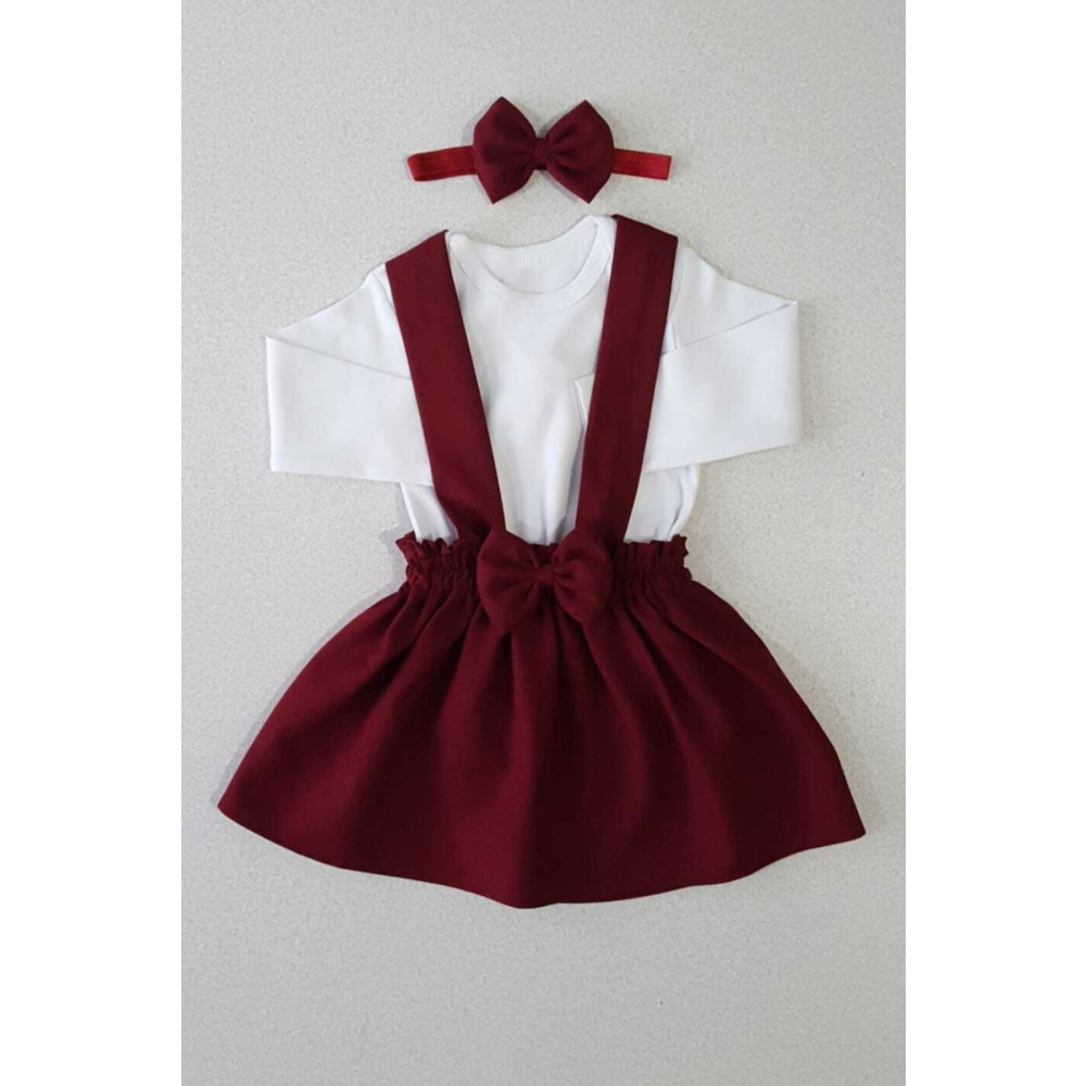 Yumurcak Bordo Krep Elbise Bandana Uzun Kol Badi 1-2 Yaş Beden Elbise Fiyatı