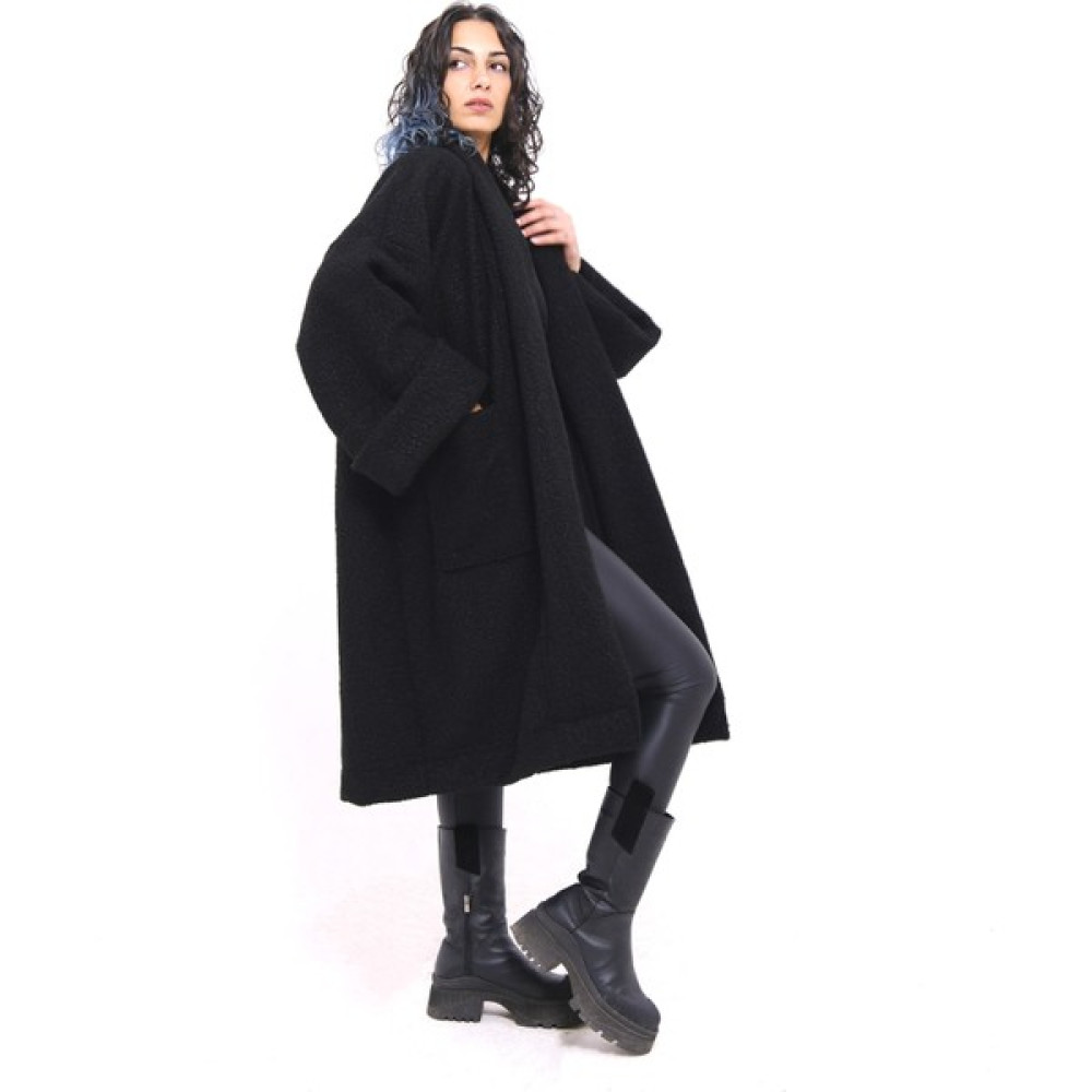 Yumuşak Keçe Buklet Kumaştan Geniş Yakalı Cepli Oversize Kısa Kaban Unisex Kadın Kaban Fiyatı