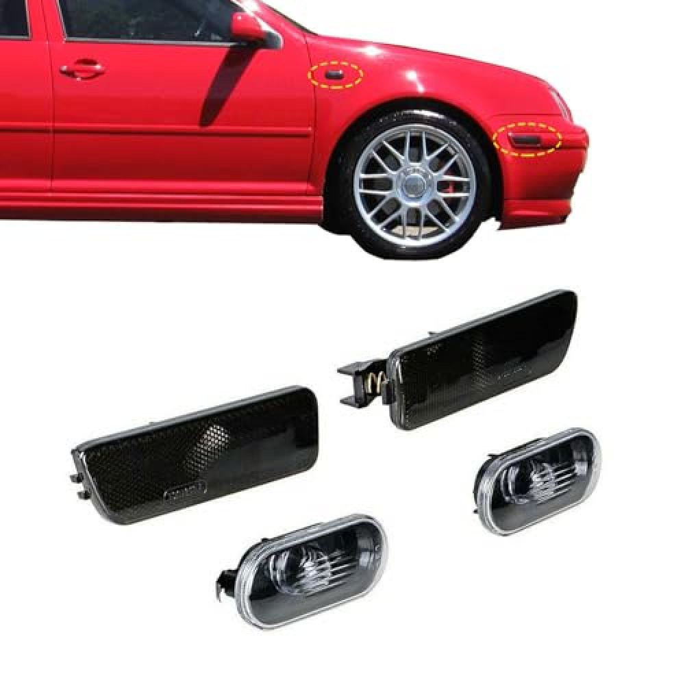 YUNHECAM Smoked Lens Bumper & Fender Side Marker, Repeater Light Housing Combo Compatible With Volkswagen: 1999-2005 MK4 Golf GTI R32 Rabbit Jetta, Replace OEM Sidemarker Lamps OE: 1J0 949 117