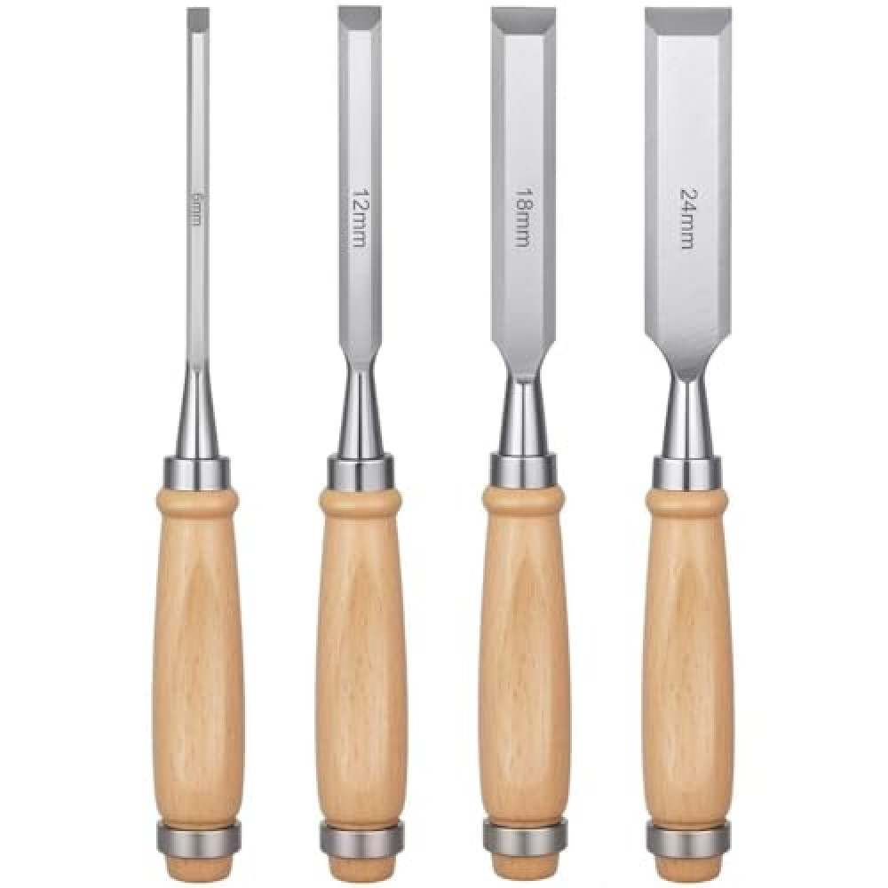 YUQGAOP 4 Piece Wood Chisel, Professional Wood Chisel Sets Woodworking Tools Set, Bevel Edge Chisel Set, Woodwork Chisel.
