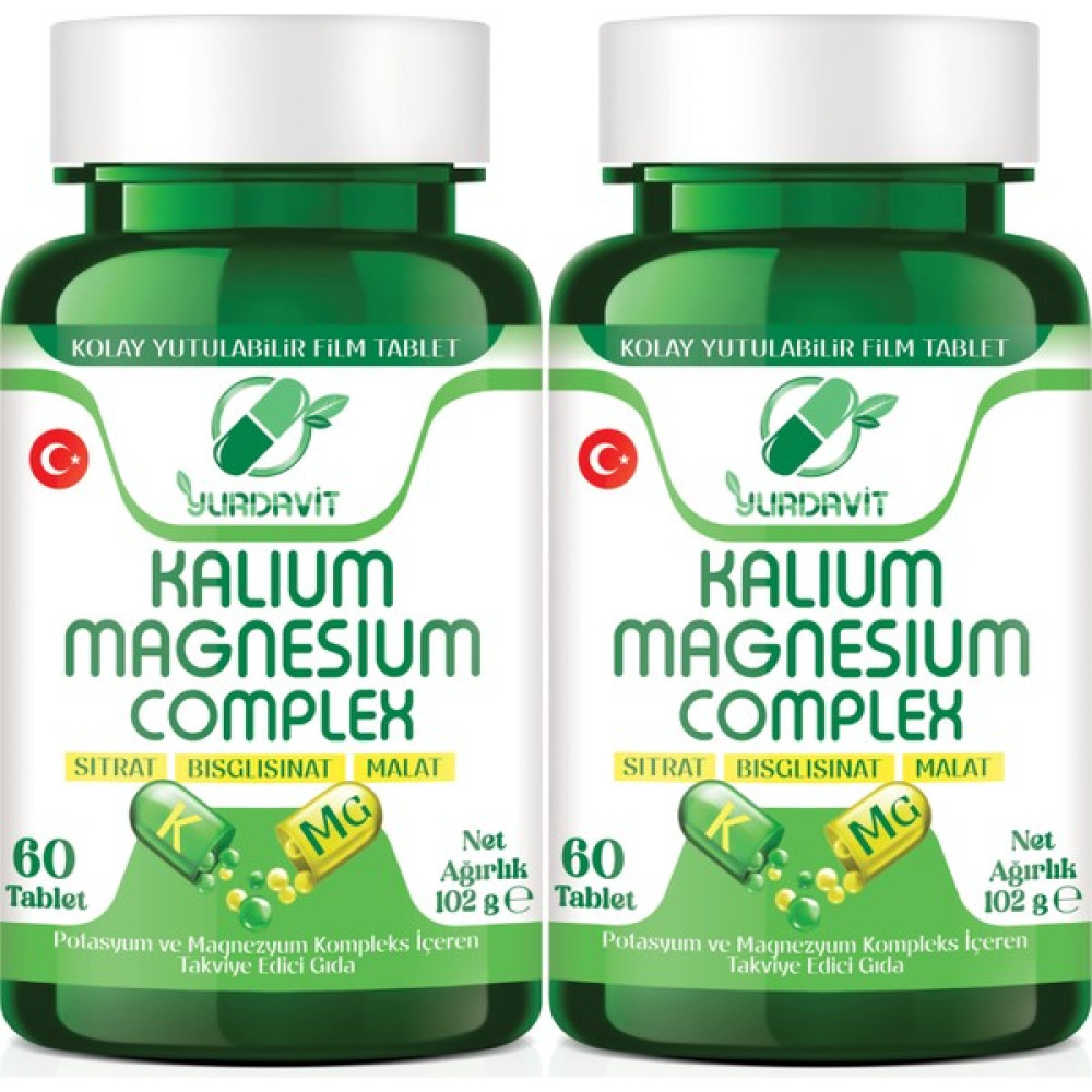 Yurdavit Kalium Magnesium Complex 2 x 60 Tablet Potasyum Magnezyum Sitrat Malat Bisglisinat Kompleks Protein Tozları Fiyatı